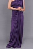 Purple one-shoulder satin Perkins evening dress