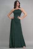 Green one-shoulder jersey evening dress embroidered with crystals