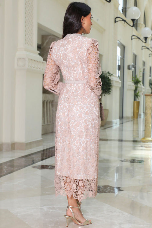 Hayran sleeve lace midi dress, pink 