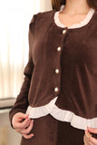 Brown buttoned skirt and blouse set 