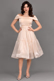 Chiffon short dress with crystal beads, sugar color