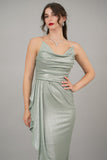 Pistachio green shiny jersey maxi dress