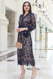 Hayran sleeve lace midi dress, navy blue 