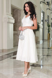 Midi dress with pleated edges, white 