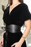 Black velvet wrap dress with belt 