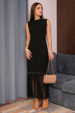 Winter dress decorated with frills and cap sleeves, black 