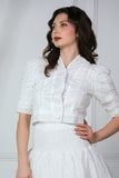 White blouse and skirt set with split design