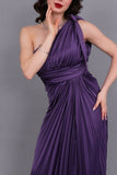 Purple one-shoulder satin Perkins evening dress