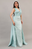 Tiffany color embroidered evening dress