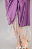 Midi dress with crystal fringes in mauve color