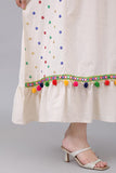 Linen robe embroidered and decorated with colorful tassels 