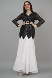 Two-tone sugar sequin evening dress, black