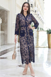 Hayran sleeve lace midi dress, navy blue 