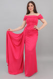 Satin evening dress, fuchsia color 