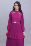 Layered dress with embroidered collar, mauve color