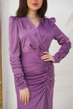 Purple pleated crystal fringe dress