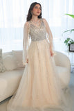 Long sleeve open evening dress, apricot colour