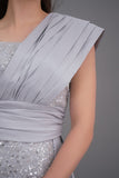 Gray one-shoulder embroidered evening dress