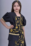 Girls' Shantoun robe with oriental design, embroidered in gold, black colour 