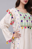 Linen robe embroidered and decorated with colorful tassels 