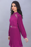 Layered dress with embroidered collar, mauve color