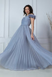 Gray evening dress with ruffle sleeves