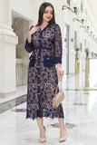 Hayran sleeve lace midi dress, navy blue 