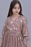 Girls' jalabiya with a dress design embroidered with fleshy gold sequins