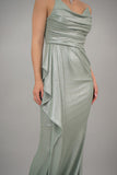 Pistachio green shiny jersey maxi dress