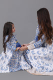 Girls' jalabiya with cloche design and Islamic patterns, blue colour 