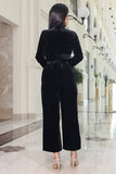 Black velvet jumpsuit with belt 