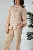 Solid color pants and shirt set - beige 