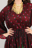 Galabiya Shalki, style of gala dress, burgundy color 