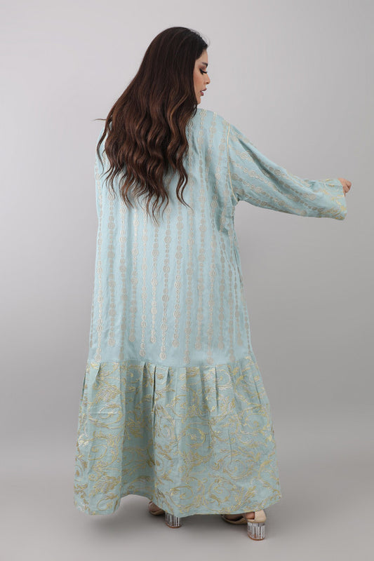 Jalabiya embroidered with golden threads, Tiffany color 