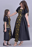 Girls' Shantoun robe with oriental design, embroidered in gold, black colour 