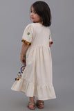 Girls' robe made of linen, embroidered with colorful patterns, beige 