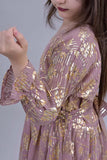 Girls' jalabiya with a dress design embroidered with fleshy gold sequins