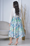 Floral blouse and skirt set with a Lulu belt, green and white 