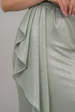 Pistachio green shiny jersey maxi dress