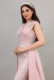 Evening dress embroidered with a pink train design