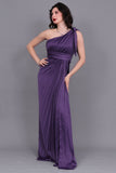 Purple one-shoulder satin Perkins evening dress