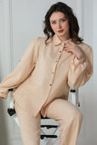 Solid color pants and shirt set - beige 