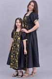 Girls' Shantoun robe with oriental design, embroidered in gold, black colour 