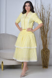 Yellow blouse and skirt set with split design