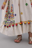 Girls' robe made of linen, embroidered with colorful patterns, beige 