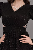 Black layered sequin evening dress
