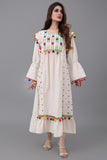 Linen robe embroidered and decorated with colorful tassels 