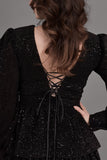 Black layered sequin evening dress