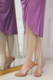 Purple pleated crystal fringe dress