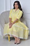 Yellow blouse and skirt set with split design